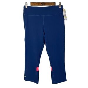 Under Armour Heat Gear Blue & Neon Pink Stripe Crop Athletic Pants M